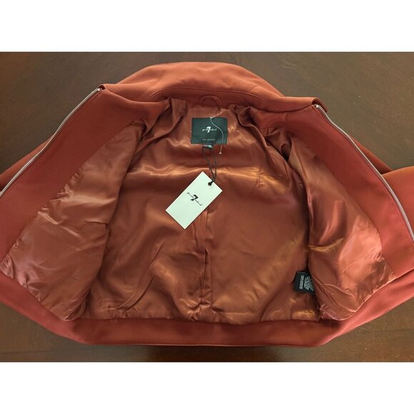 SFAM 7 For All Mankind Cropped Casual Moto Barrel Sleeve Jacket Rust/Orange XS - Picture 13 of 14